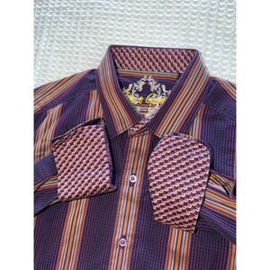 Robert Graham Button Down Shirt Mens Small Purple Striped Long Sleeve‎ Flip Cuff